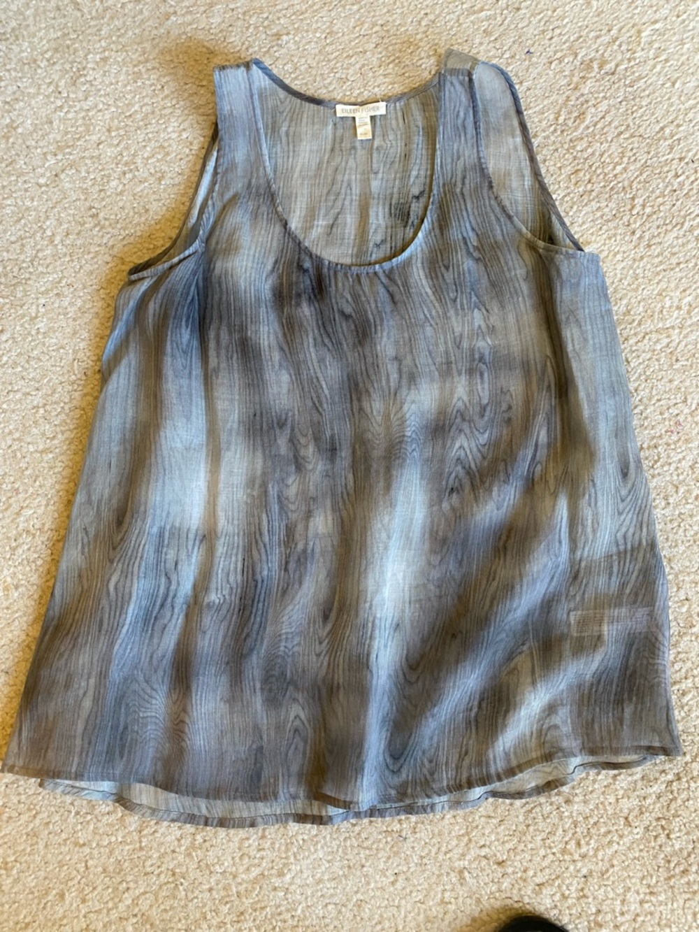 Eileen Fisher wood grain print top, size M in many shades of grey